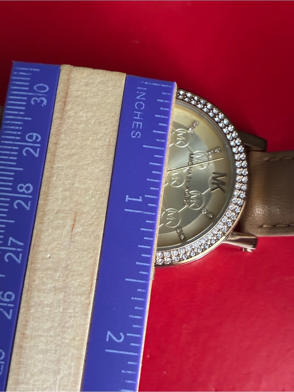 Michael Kors Women's Gold-Tone Crystal Bezel Leather Strap Watch - Taupe - Picture 9 of 10